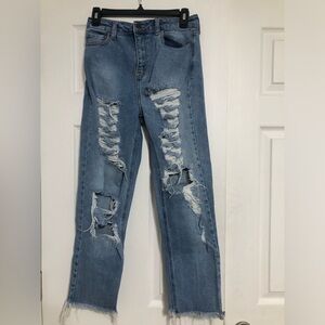 Cello ripped distressed jeans high rise‎ womens size 5 frayed hem club festival